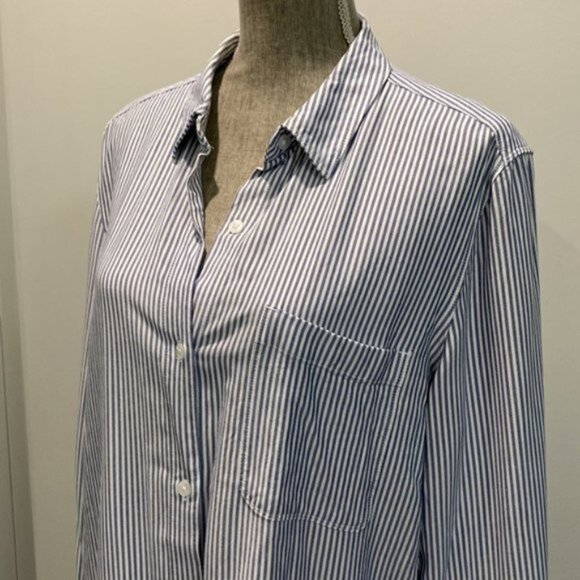 Aritzia Sunday Best Montana Blue Striped Boyfriend Button Down Shirt Size Medium - Picture 9 of 16